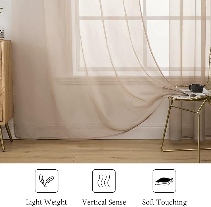 MIULEE 2 Panels Solid Color Sheer Window Curtains Elegant Window Voile - Image 4