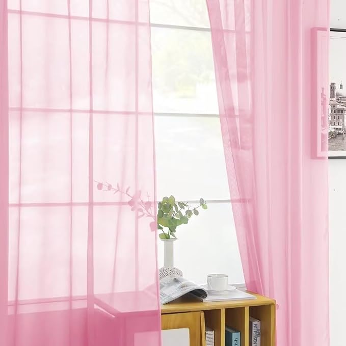 youleyar Solid Sheer Rod Pocket Curtain Voile Draperies 2 Panels White Beige - Image 4
