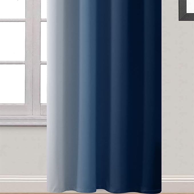 Yakamok Blue and Greyish White Ombre Curtains, Room Darkening Gradient Color - Image 4