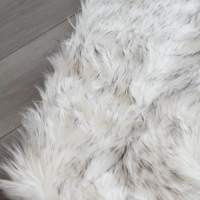 ORINOVA White and Grey Round Shag Rug 4ft Faux Sheepskin Fur Rugs - Image 8