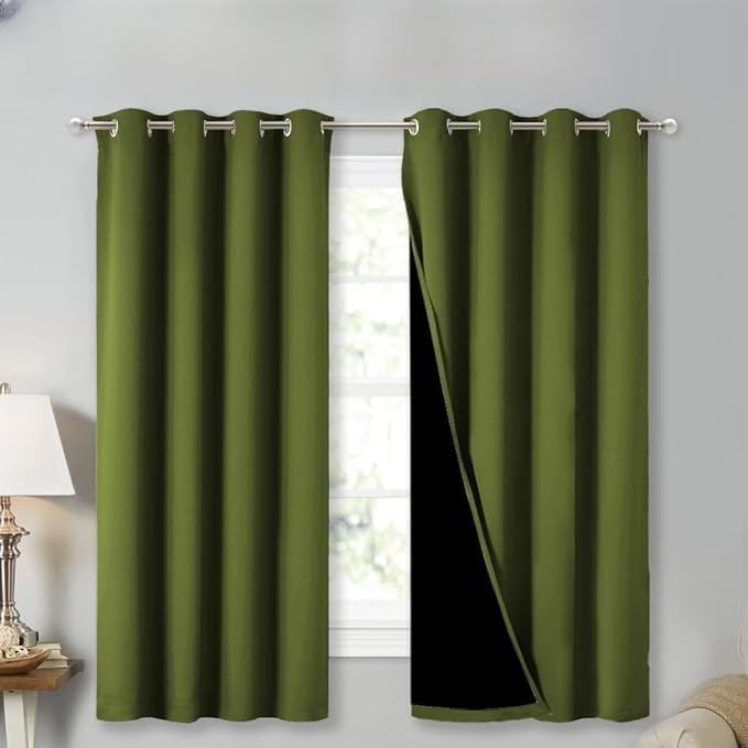 NICETOWN 100% Blackout Curtains 45 inches Long, Olive Green, 1 Pair, 52 inches by NICETOWN
