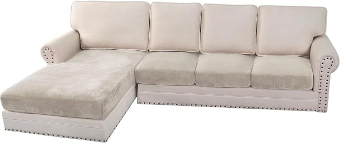 H.VERSAILTEX Velvet Stretch Sectional Couch Covers 4 Pieces Sofa Seat Cushion by HVERSAILTEX