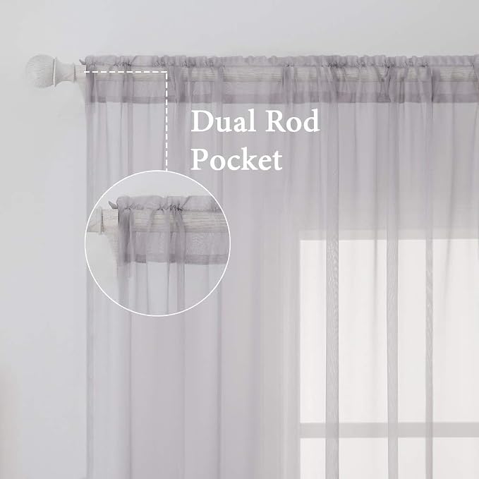 MIULEE 2 Panels Solid Color Sheer Window Curtains Elegant Window Voile - Image 2
