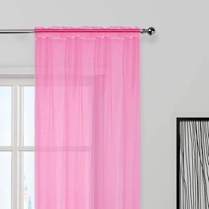 SpaceDresser Basic Rod Pocket Sheer Voile Window Curtain Panels Pink 1 Pair 2 - Image 3