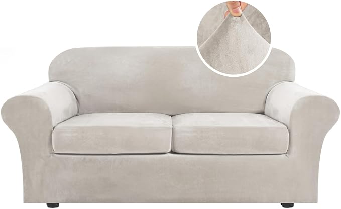 H.VERSAILTEX Real Velvet Plush 3 Piece Stretch Sofa Covers Couch Covers by HVERSAILTEX