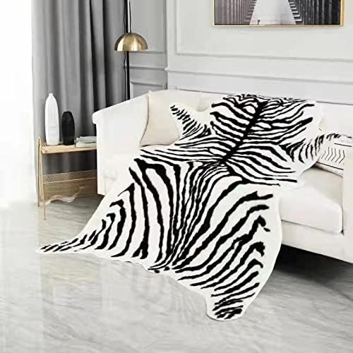 Large Zebra Print Area Rug Carpet Faux Cowhide Leather Animal Simulation Plush - Image 6