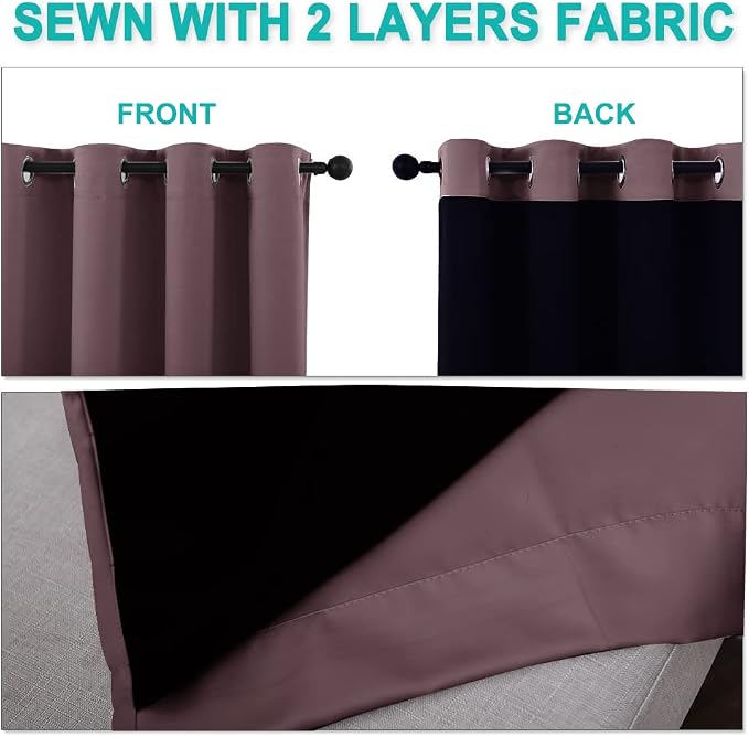 NICETOWN Dry Rose 100% Blackout Lined Curtains, 2 Thick Layers Completely - Image 5