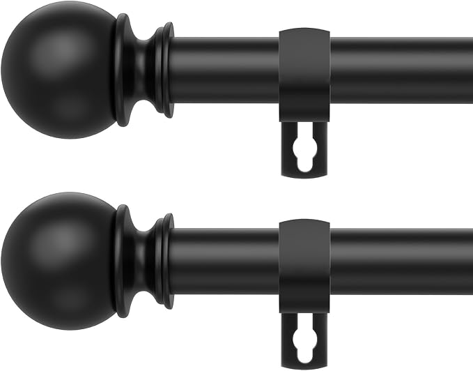 Black Curtain Rods for Windows 28 to 48 Inch, 2 Pack 5/8 Inch Diameter by Poskena