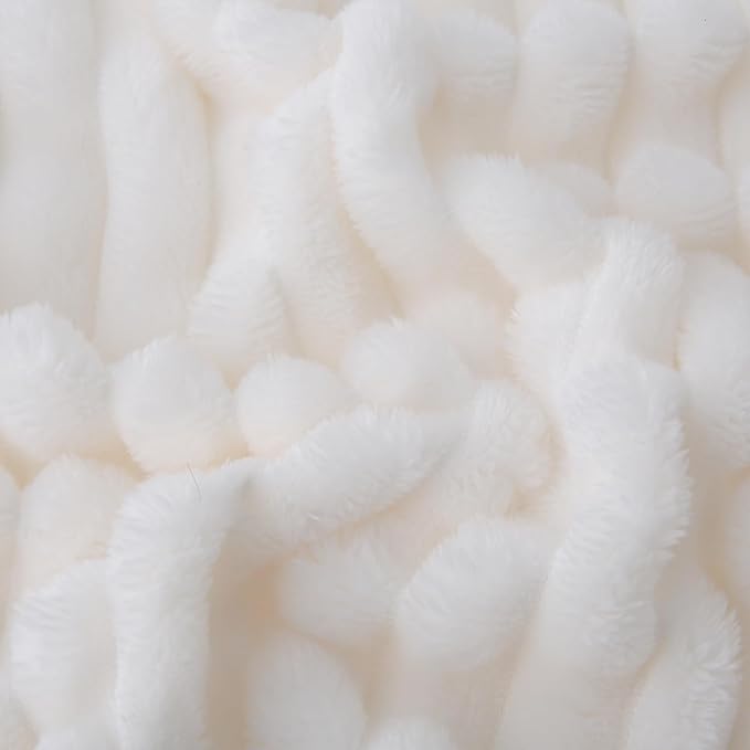 Cream White Fleece Throw Blanket 90”×90” - Image 5