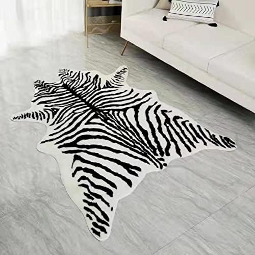 Large Zebra Print Area Rug Carpet Faux Cowhide Leather Animal Simulation Plush by yingda1992