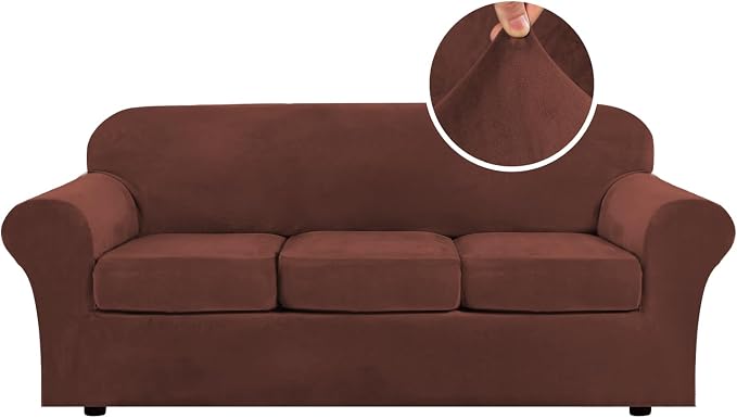H.VERSAILTEX Modern Velvet Plush 4 Piece High Stretch Sofa Slipcover Sofa Cover by HVERSAILTEX