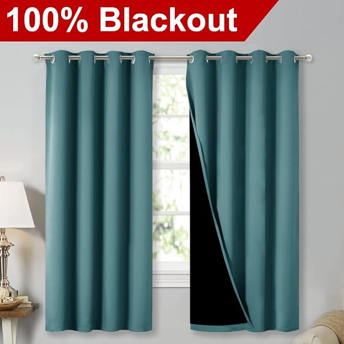 NICETOWN 100% Blackout Blinds, Sea Teal, Laundry Room Decor Window Treatment - Image 2
