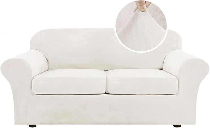 H.VERSAILTEX Real Velvet Plush 3 Piece Stretch Sofa Covers Couch Covers by HVERSAILTEX