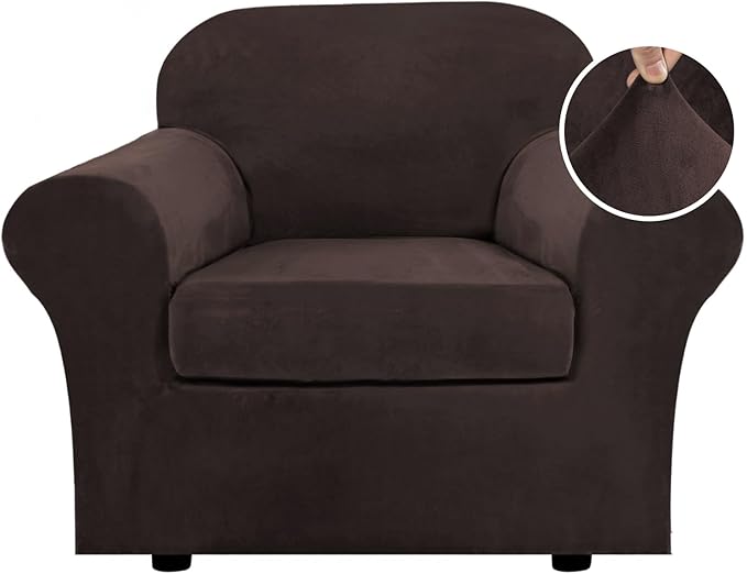 H.VERSAILTEX Rich Velvet Stretch 2 Piece Cover Chair Slipcover Sofa Cover by HVERSAILTEX