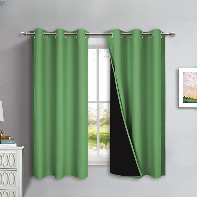 NICETOWN 100% Blackout Lined Curtains, Forest Green, 1 Pair, 2 Thick Layers by NICETOWN