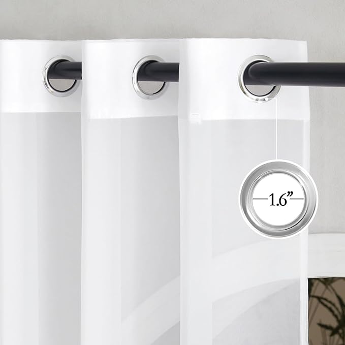 NICETOWN White Sheer Curtains 45 inches Long, Grommet Light Filtering Airy - Image 2