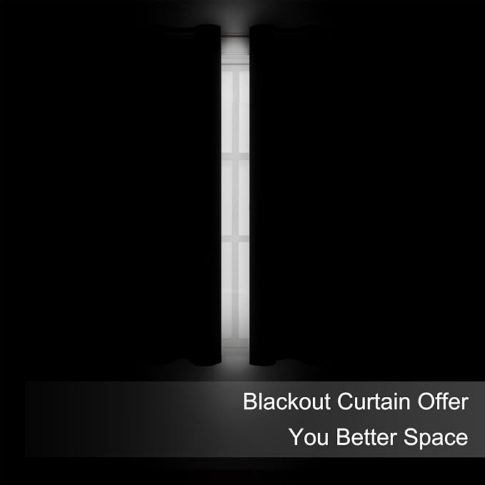 LEMOMO Blackout Curtains 66 x 72 Inch Long Black Curtains Set of 2 Panels Room - Image 3
