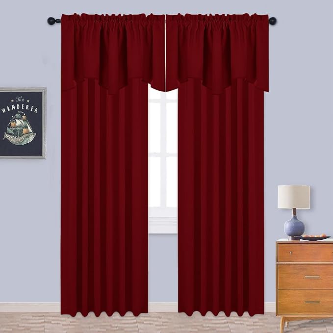 NICETOWN Basement Window Scalloped Red Valances - Image 4