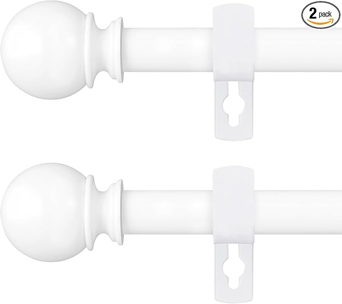 White Curtain Rods for Windows 28 to 48 Inch, 5/8" Diameter Heavy Duty Metal by Poskena