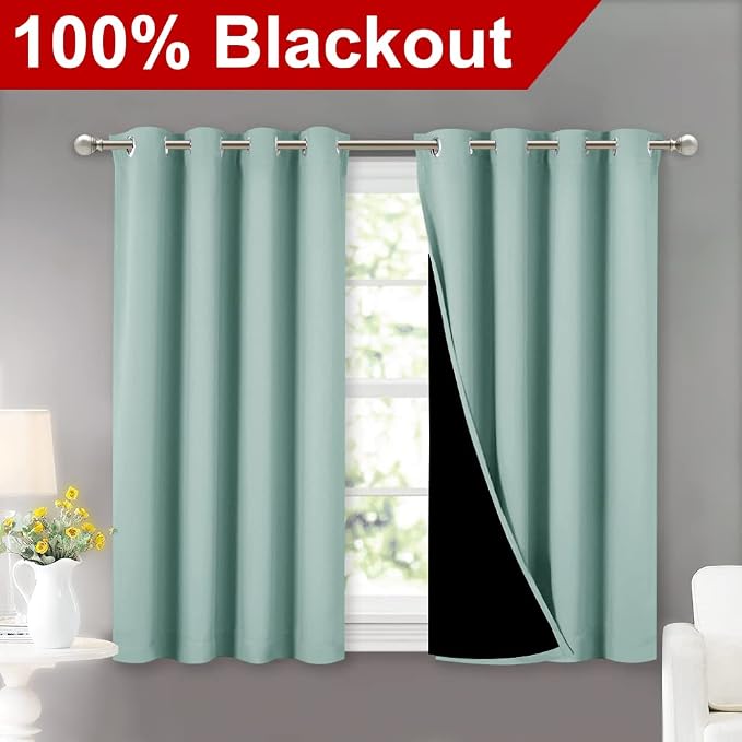 NICETOWN Aqua Blue 100% Blackout Curtains 45 inches Long, 2 Thick Layers - Image 2