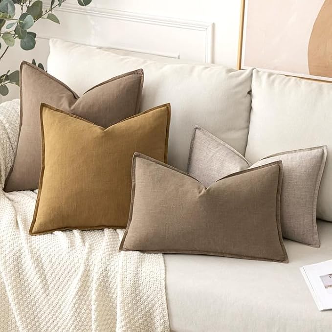 MIULEE Decorative Linen Euro Sham Pillow Covers 24x24 Inch Natural Linen Boho - Image 6