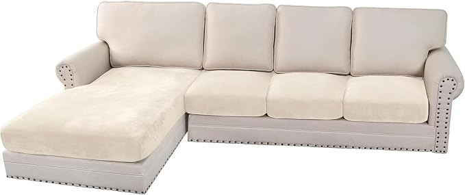 H.VERSAILTEX Velvet Stretch Sectional Couch Covers 4 Pieces Sofa Seat Cushion by HVERSAILTEX