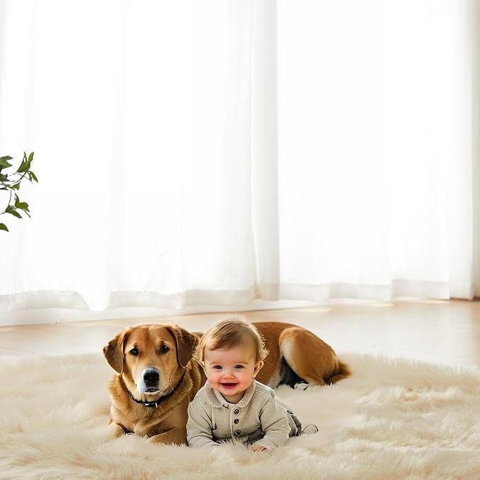 AMTOVO Faux Fur Sheepskin Rug for Living Room, 4 x 6 ft Beige Fluffy Area Rug - Image 8