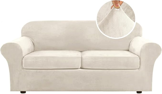 H.VERSAILTEX Real Velvet Plush 3 Piece Stretch Sofa Covers Couch Covers by HVERSAILTEX
