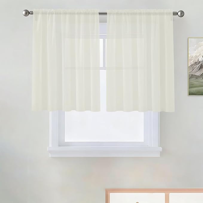 SpaceDresser Basic Rod Pocket Sheer Voile Window Curtain Panels Ivory 1 Pair 2 by SpaceDresser