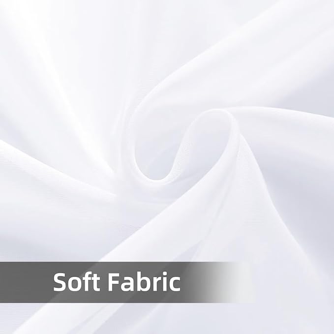 Youleyar Solid Sheer Rod Pocket Curtain Voile Draperies 4 Panels White Beige - Image 7