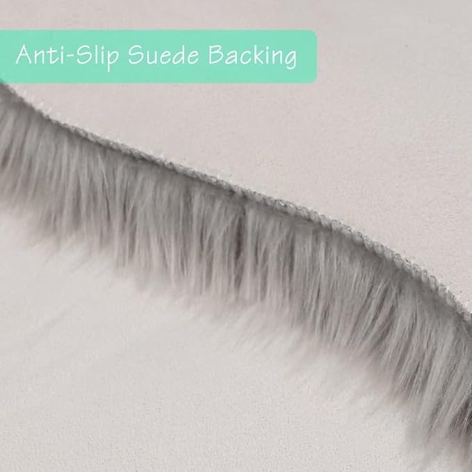 duduta Gray Faux Sheepskin Chair Seat Covers, Fluffy Shag Fur Throw Rugs Room - Image 4