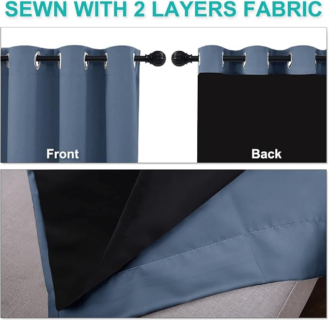 NICETOWN 100% Blackout Curtains Thermal, Stone Blue, 1 Pair, W37 x L80 - Image 5