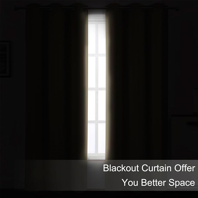 LEMOMO Blackout Curtains 52 x 90 Inch Long Beige Curtains Set of 2 Panels Room - Image 3