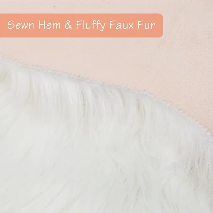 duduta White Faux Sheepskin Throw Rug 2x3 ft, Fluffy Shag Fur Chair Cover Small - Image 5