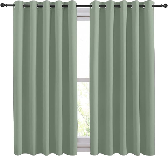 NICETOWN Thermal Insulated Greyish Green Curtains Blackout Draperies, Window - Image 2