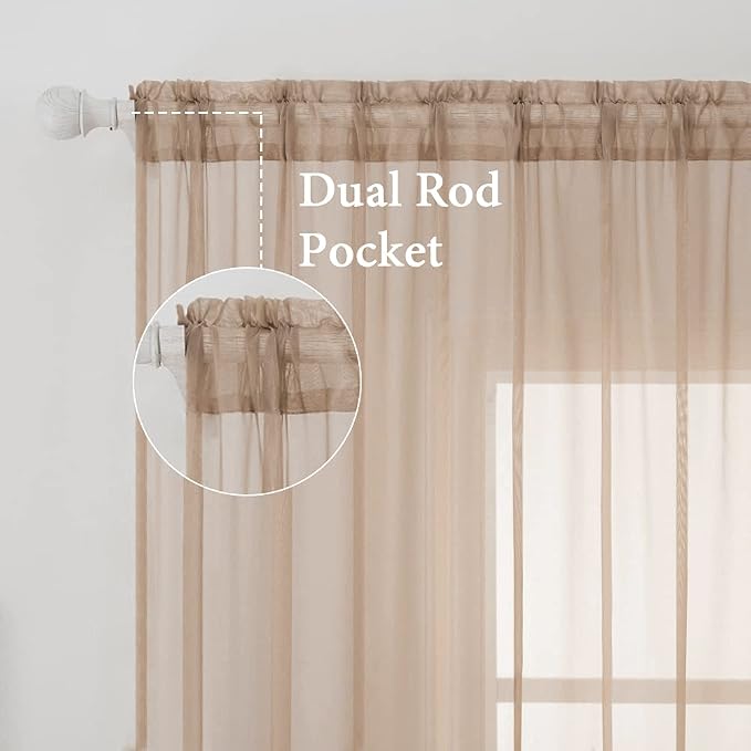 MIULEE 2 Panels Solid Color Sheer Window Curtains Elegant Window Voile - Image 2
