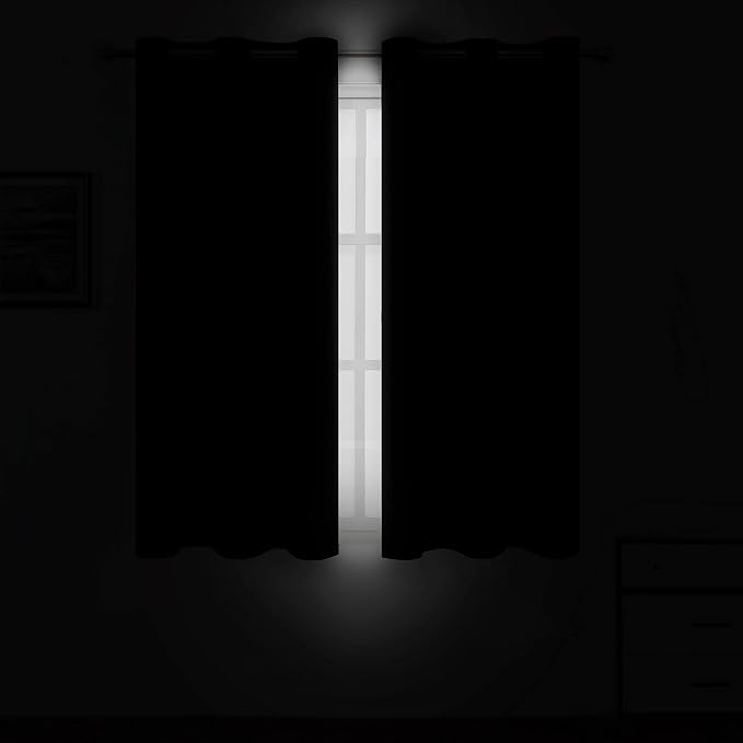 LEMOMO Grey Blackout Curtains/52 x 45 Inch/Set of 2 Panels Room Darkening Short - Image 3