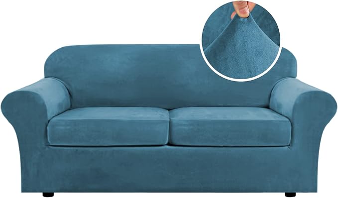 H.VERSAILTEX Real Velvet Plush 3 Piece Stretch Sofa Covers Couch Covers by HVERSAILTEX