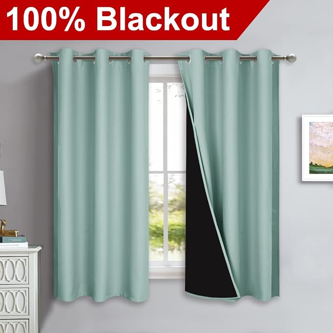 NICETOWN Aqua Blue 100% Blackout Lined Curtains, 2 Thick Layers Completely - Image 2