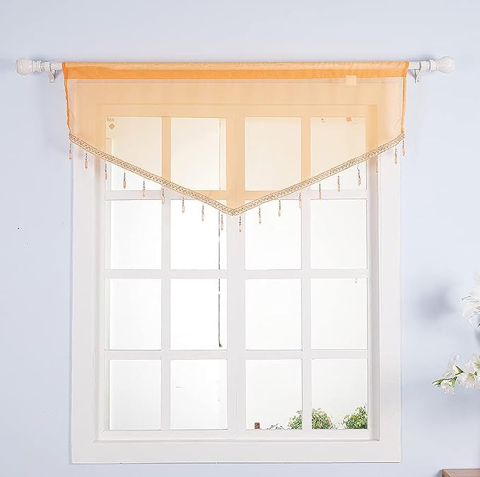 Molaxhome Swag Curtain 51 inch Length Rod Pocket Scalloped Curtain Valance - Image 2