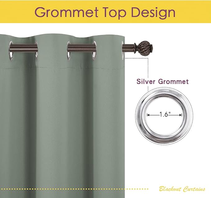 NICETOWN Greyish Green Blackout Draperies Curtains - Image 3