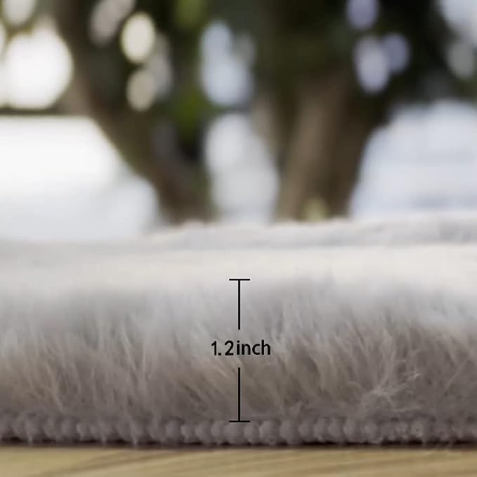 ORINOVA Grey Faux Rabbit Washable Furry Fur Area Rugs - Image 2