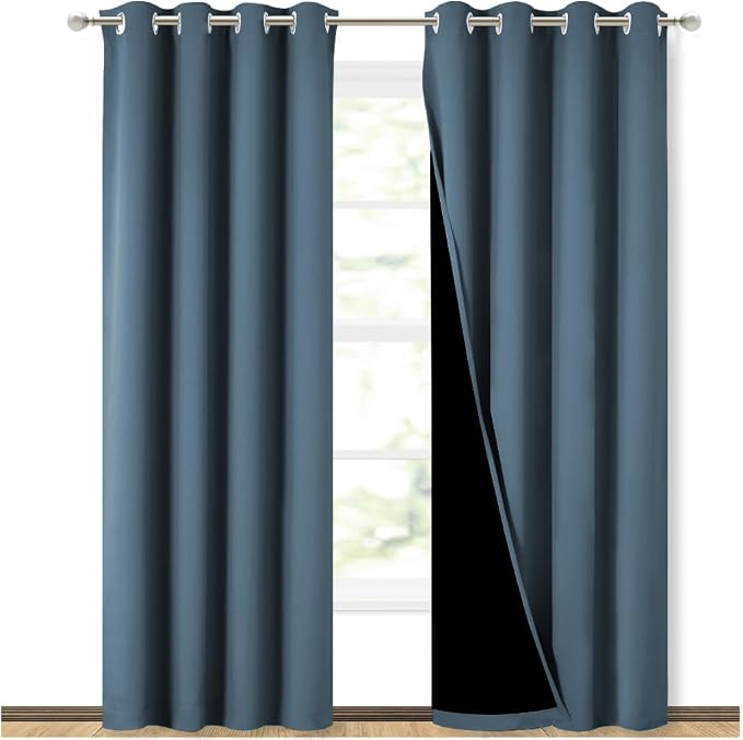 NICETOWN 100% Blackout Curtains 84 inches Long, Smoky Blue, 52 inches Wide by NICETOWN