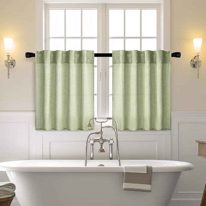 MIULEE Sage Green Kitchen Curtains 24 Inch Length 2 Panels, Soft Thick Linen - Image 2
