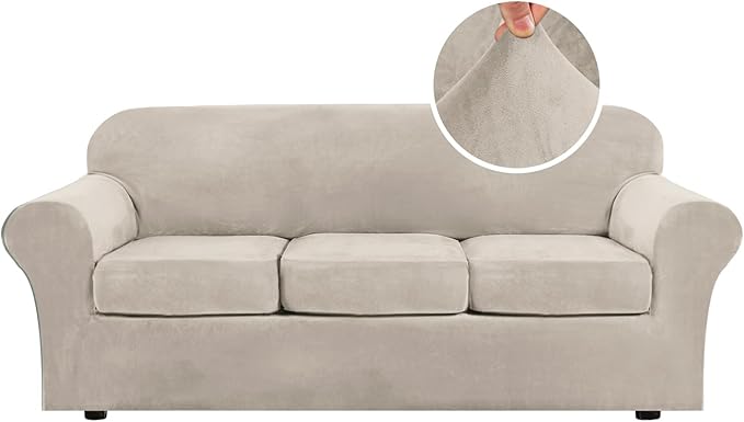 H.VERSAILTEX Modern Velvet Plush 4 Piece High Stretch Sofa Slipcover Sofa Cover by HVERSAILTEX