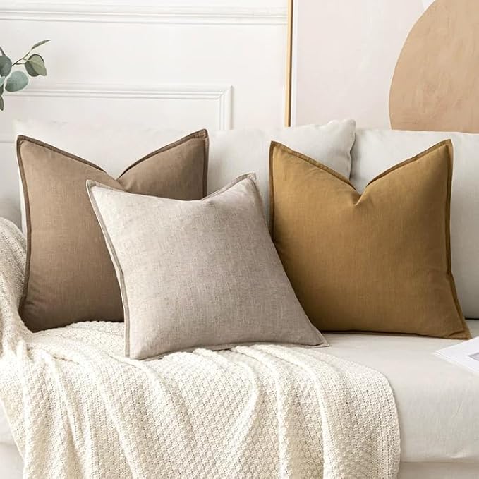 MIULEE Decorative Linen Euro Sham Pillow Covers 24x24 Inch Natural Linen Boho - Image 4