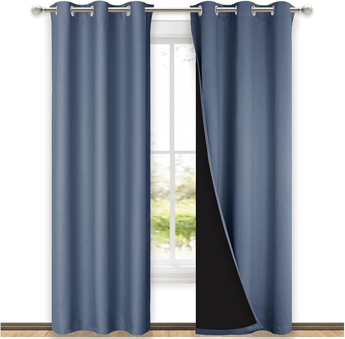 NICETOWN 100% Blackout Curtains Thermal, Stone Blue, 1 Pair, W37 x L80 by NICETOWN