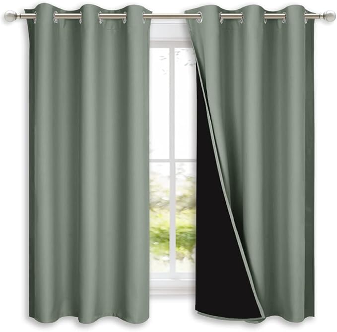 NICETOWN Greyish Green 100% Blackout Lined Curtains, 2 Thick Layers Completely - Image 2