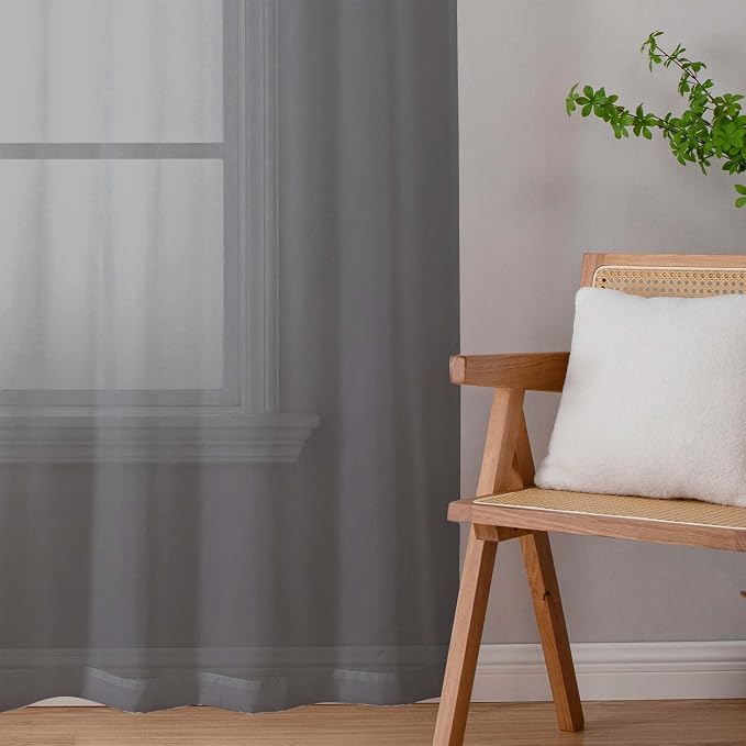 Sheer Grey Curtains for Bedroom Living Room 54 Inch Length 2 Panels Set - Image 9