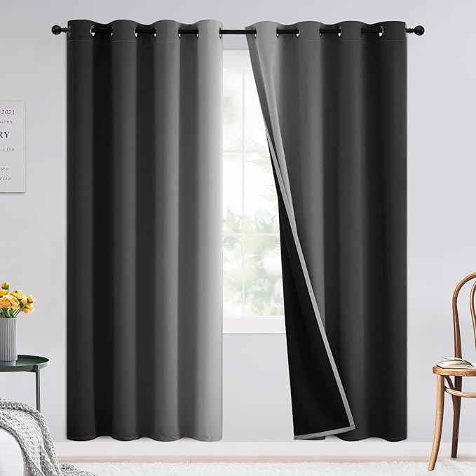 SimpleHome Black and Greyish White Blackout Curtains by SimpleHome